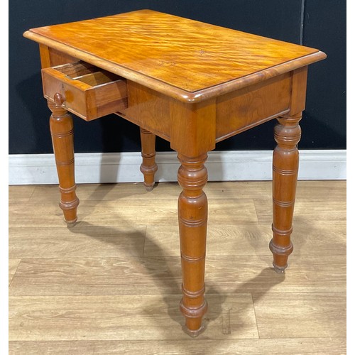 302 - A Victorian satin birch and birch side table, drawer to frieze, 71.5cm high, 81cm wide, 50.5cm deep