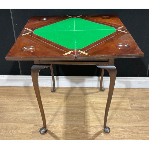 305 - An Edwardian mahogany envelope card table, drawer to frieze, 74cm high, the top 51cm square, c.1905