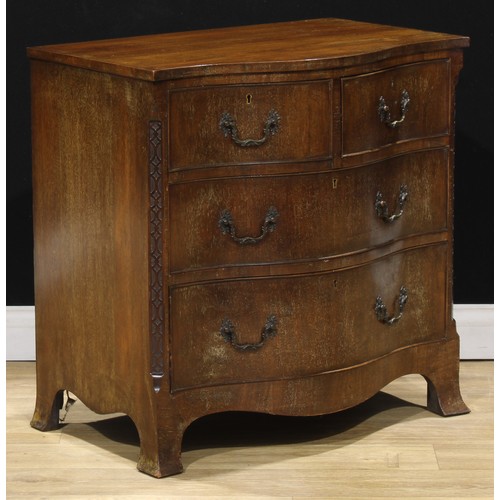 317 - A Chippendale Revival mahogany serpentine chest, of two short and two long drawers, 76cm high, 76.5c... 