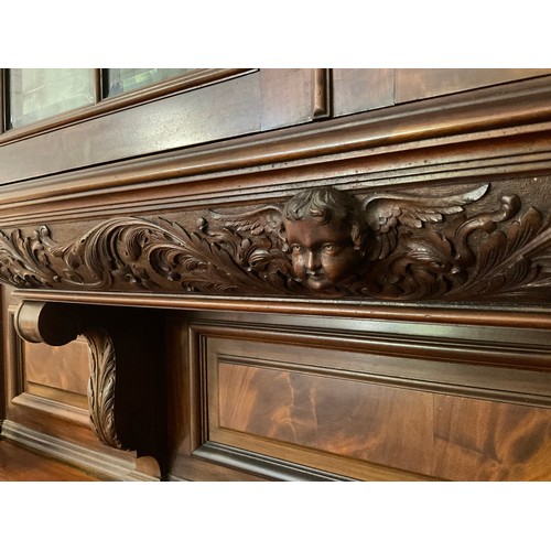 401 - A substantial late 19th century mahogany side cabinet, of country house proportions, moulded cornice... 