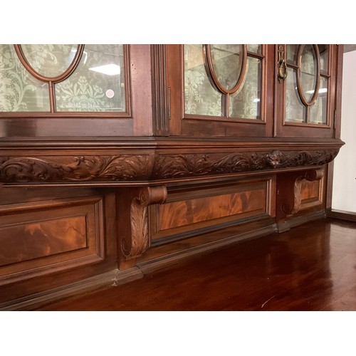 401 - A substantial late 19th century mahogany side cabinet, of country house proportions, moulded cornice... 