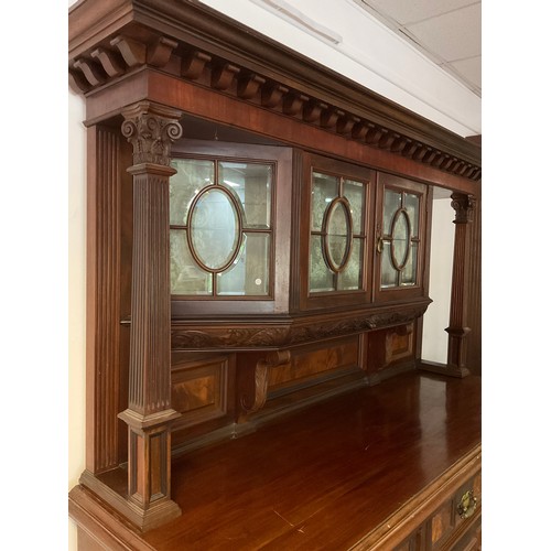 401 - A substantial late 19th century mahogany side cabinet, of country house proportions, moulded cornice... 