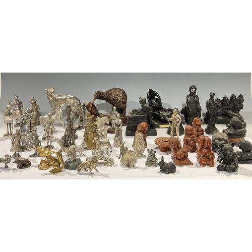 588 - A collection of pewter and other cast metal figures and wildlife; coal figures and animals; etc, qty