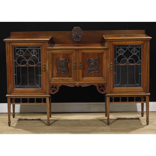 414 - An Art Nouveau period mahogany vitrine side cabinet, 108cm high, 160cm wide, 40.5cm deep