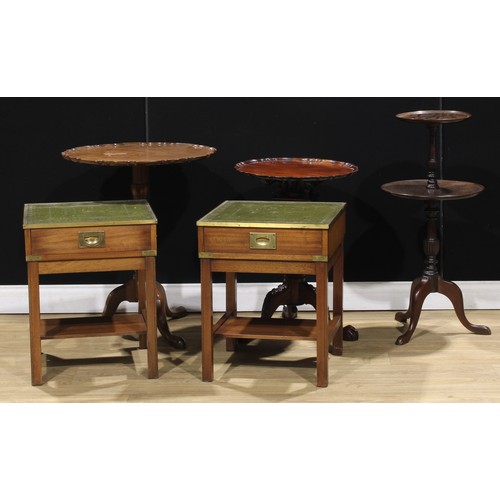 418 - A pair of Bevan Funnell Reprodux campaign style lamp or occasional tables, 57cm high, 46cm square; a... 