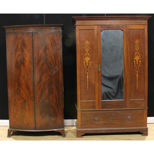 420 - An Edwardian mahogany and painted wardrobe, 201cm high, 131cm wide, 49cm deep; another, later, 190cm... 