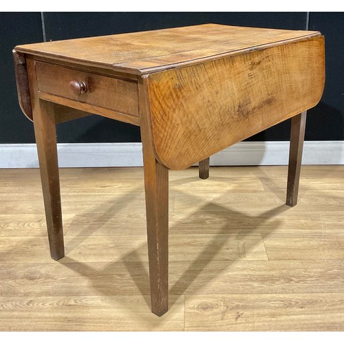 521 - A George III oak Pembroke table, rounded rectangular top with fall leaves above a single frieze draw... 