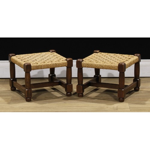 529 - A pair of mid-20th century footstools; original finishing booklet for seating in seagrass and macram... 