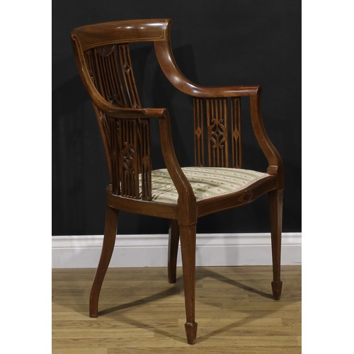 532 - An Edwardian mahogany boudoir elbow chair, 92.5cm high, 56.5cm wide, the seat 47cm wide and 38cm dee... 