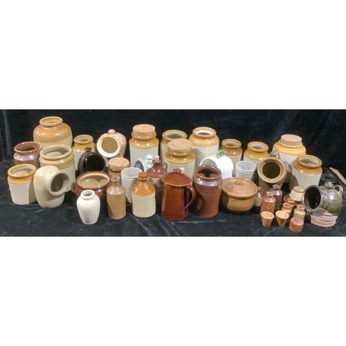 631 - A quantity of 19th century and later stoneware preserve jars, various shapes and sizes; Victorian an... 