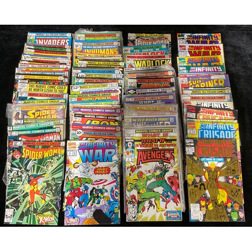 689 - A collection of Silver to Modern age Marvel comics including Spider-Woman, Inhumans, Submariner, Wha... 