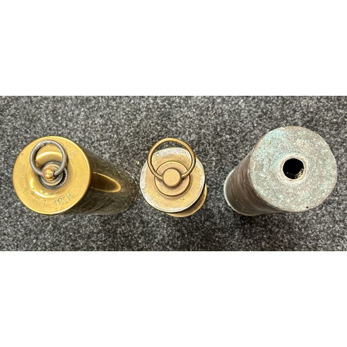 715 - WW1/WW2 Trench Art Gongs made from Shell Cases x 3. Includes one unfinished example made from a WW2 ... 