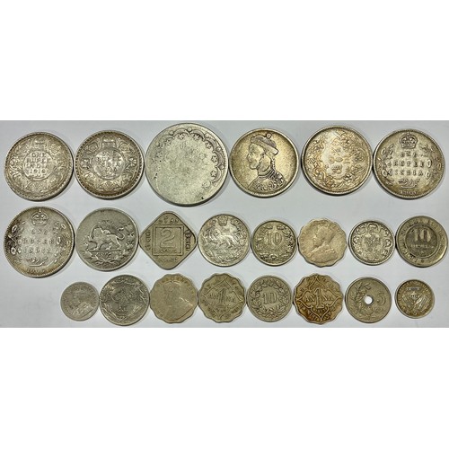 725 - Coins - an Edward VII silver one rupee coin, 1906; other other Anglo-Indian silver coins circulated,... 