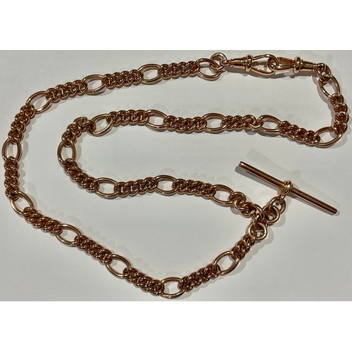 786 - A 9ct rose gold fancy curb link Albert chain, T-bar and clasp, marked 375, 40.5g