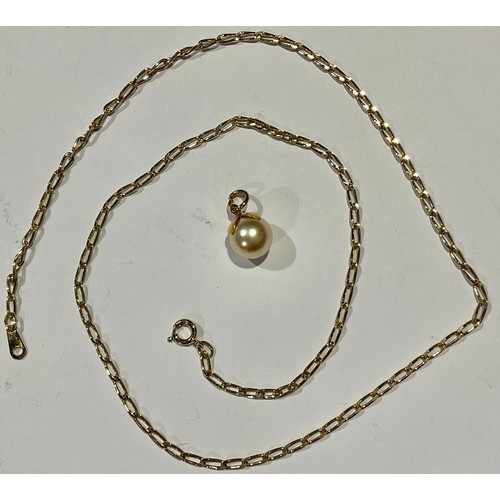 787 - An 18ct gold necklace [4.4g], with cultured pearl drop pendant