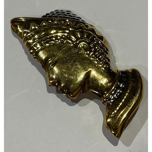 810 - A large gold coloured metal brooch embossed as a female bust after the antique with Etruscan style h... 