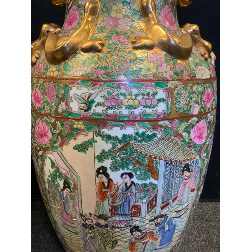 1 - A pair of large Chinese famille rose floor vases,  figural panels within intricate floral ground,  6... 