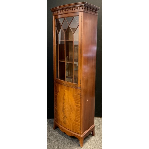23 - A reproduction mahogany narrow bookcase cabinet, 178cm high x 60cm wide; mahogany drop-leaf dining t... 