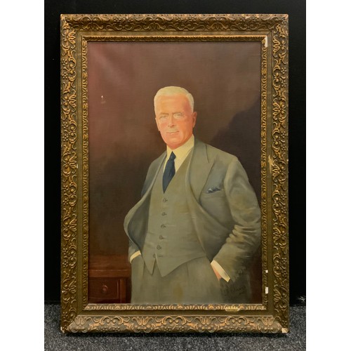 35 - J.H. Hutchings, Portrait of Wilfred Hill, founder of Chemeco and inventor of Bryl cream, signed and ... 