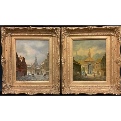 37 - P Lehman, a pair, Bavarian Town with Snow topped Roofs & Autumnal tones, both signed, oils on board,... 