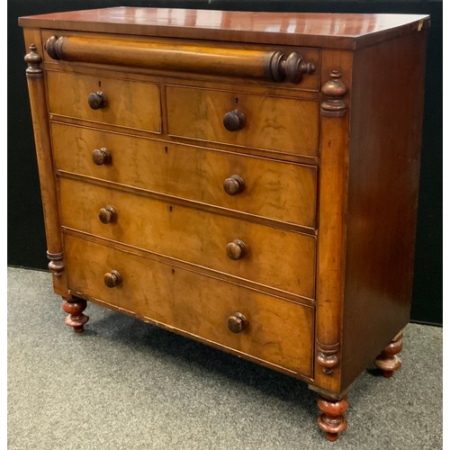 48 - A Victorian flame mahogany chest, hidden draw to frieze above two short over three long graduated dr... 