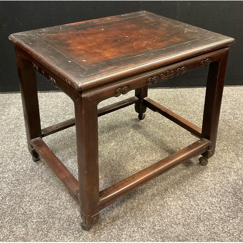 60 - A late 19th / early 20th century Chinese Padauk wood occasional table, 56.5cm high x 63cm wide x 49c... 