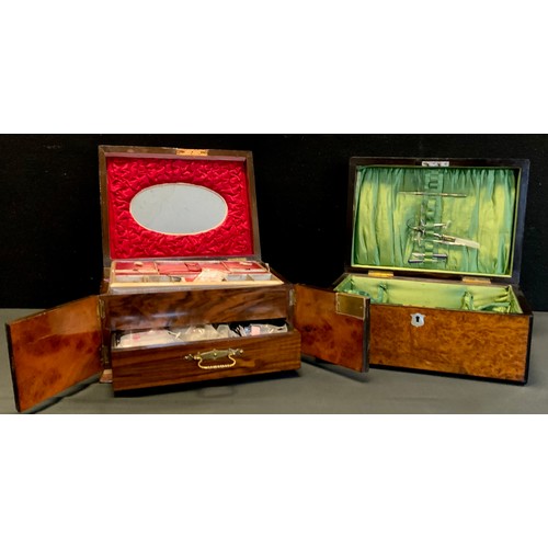 62 - Boxes and objects - Victorian walnut Sewing/work box, with hinged lid and double doors front, enclos... 