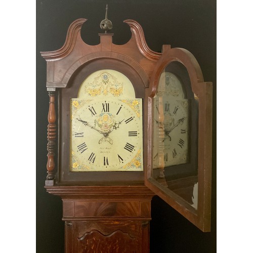 83 - A 19th century oak and mahogany longcase clock, arched painted dial signed Jos Ault, Belper, gilt fl... 