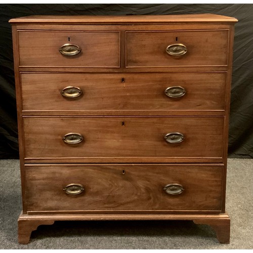 108 - A 19th century mahogany chest of drawers, slightly over-sailing top, above pair of short, and three ... 