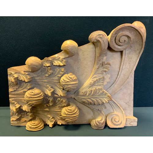 111 - Carved mahogany wooden panel, acanthus and scrolls, 53cm high