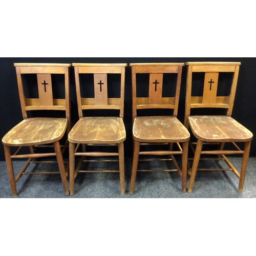 116 - A set of four mid 20th century elm and oak chapel chairs, (4).