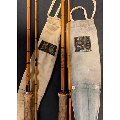 148 - A Hardy two-piece split-cane trout fly fishing rod,  Fire crest model. number NE1632;  and a Sharps ... 