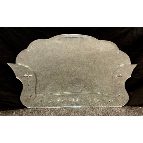 162 - An unusual French etched glass wall mirror, cloud shaped plate