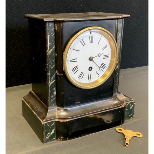 180 - Clocks - a French ebonised and vert marble effect mantle clock, Charles Vincent movement, 22.5cm hig... 