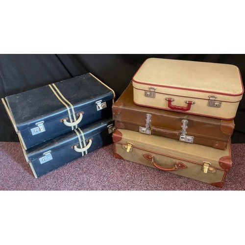 186 - Vintage Suitcases/Luggage inc Revelation brown leather, Canvas, Cheney etc, (5)