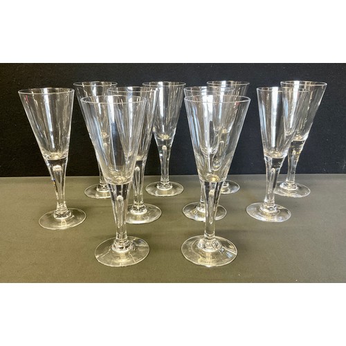 216 - A set of ten Sharon design Dartington crystal wine glasses, conical bowls, bubbled stems, 22cm high,... 