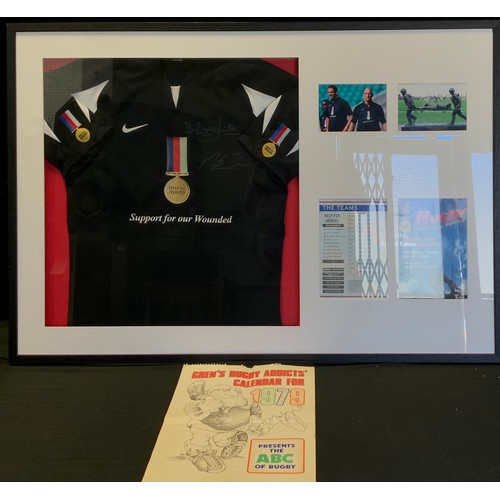 472 - A Help for Heroes signed Rugby Shirt montage, signed by Lawrence Dalllaglio and Martin Johnson, fram... 