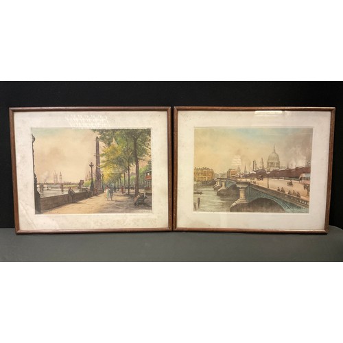 474 - Pictures and Prints - Two Edward Kind coloured etchings, 'London Bridge', signed and stamped, 28cm x... 