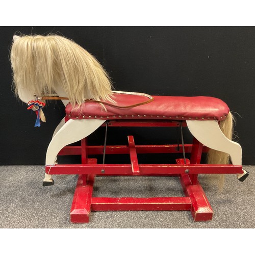 492 - A mid century painted wooden Rocking horse, 86.5cm high x 117cm long.