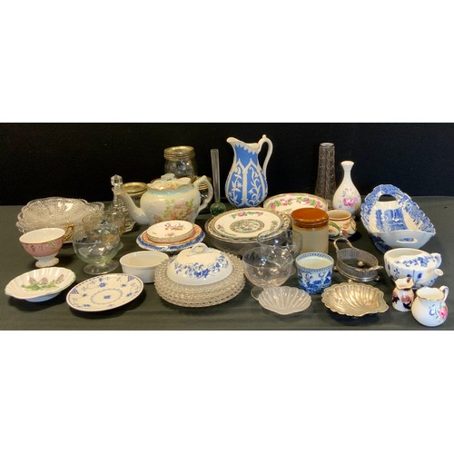 495 - Ceramics and Glass - A Victorian tea pot, Minton dishes, Royal Crown derby 'vine' pattern tea cup an... 