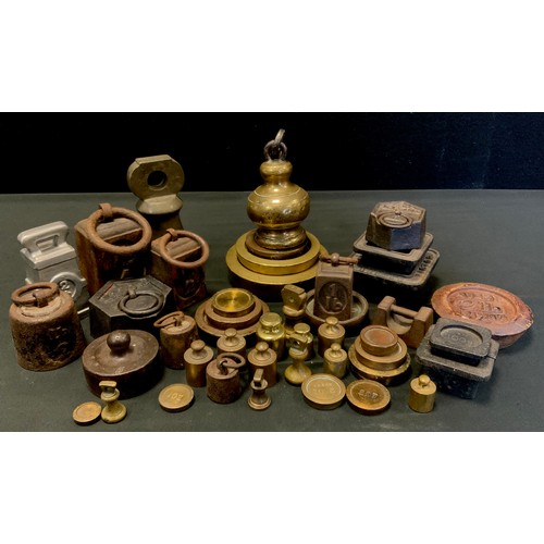 194A - Weights - assorted shapes and materials inc  brass, cast iron etc,  ball, bell, tower, suspension et... 