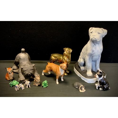 195A - A Beswick figure, Boxer Dog,  stripped brindle, printed marks;  others brass, reconstituted stone, e... 