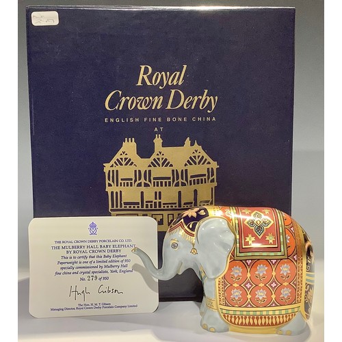 1 - A Royal Crown Derby paperweight, Mulberry Hall Baby Elephant, specially commissioned by Mulberry Hal... 