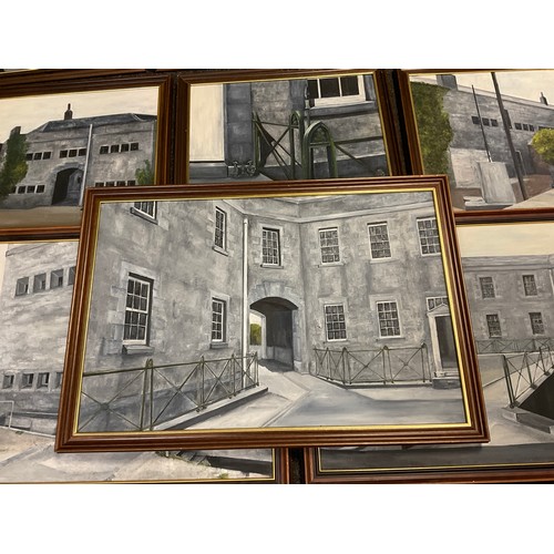 190A - British school, 20th century, Pembrokeshire Barracks - a set of nine oils on canvas, the largest mea... 