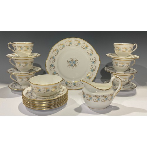 43 - A Royal Crown Derby Blue Pimpernel pattern tea set, comprising six teacups, saucers and tea plates, ... 