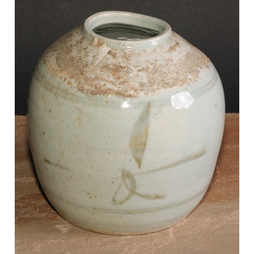 96 - A Korean ovoid ginger jar, 16cm high, 19th century