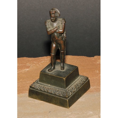 125 - A 19th century dark patinated cabinet bronze, of Napoleon Bonaparte, square base, lotus border, 10cm... 