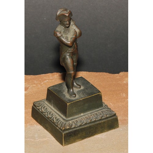 125 - A 19th century dark patinated cabinet bronze, of Napoleon Bonaparte, square base, lotus border, 10cm... 