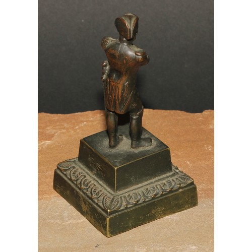 125 - A 19th century dark patinated cabinet bronze, of Napoleon Bonaparte, square base, lotus border, 10cm... 