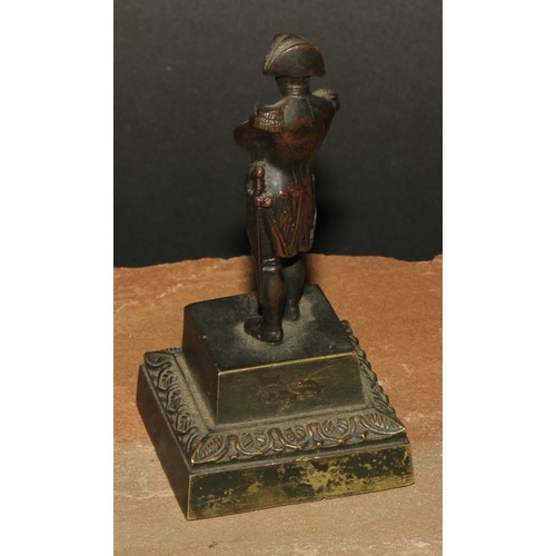 125 - A 19th century dark patinated cabinet bronze, of Napoleon Bonaparte, square base, lotus border, 10cm... 